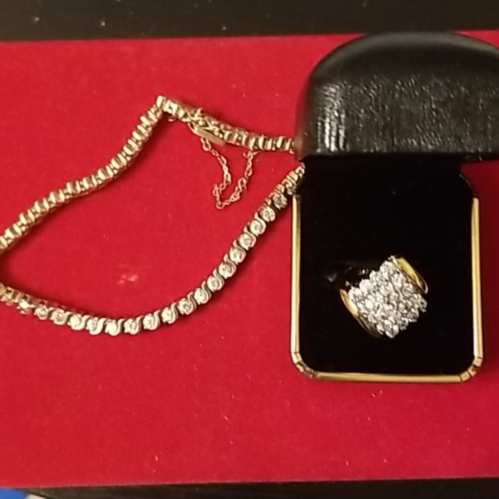 CZ bracelet 14k and custom ring